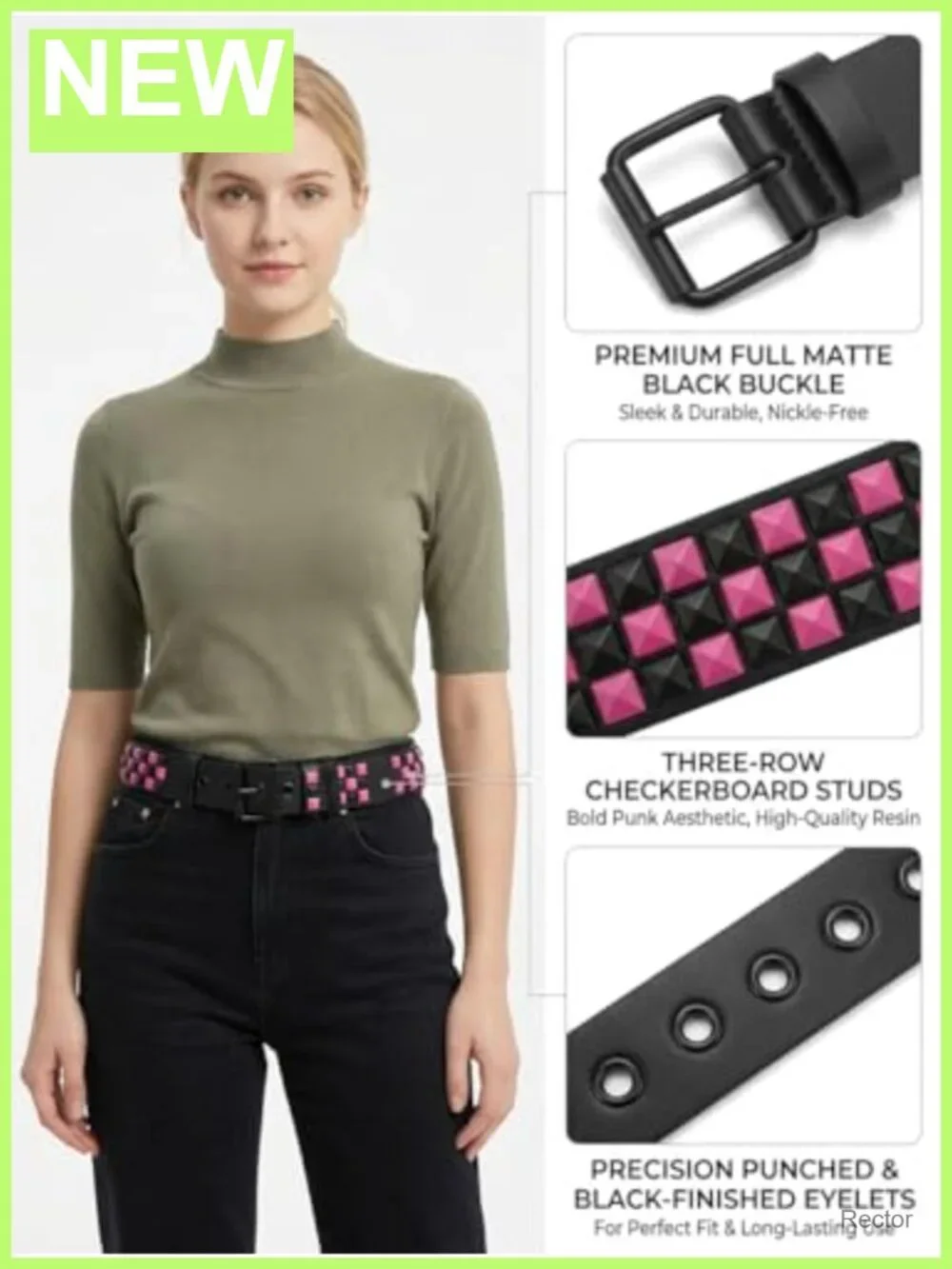 Faux Leather Punk Rock Rivet Belt with Pyramid Studs Womens Adjustable